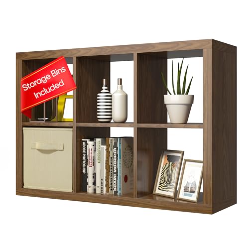 furtble Bookshelf with Storage Bin, 6-Cube Storage Organizer, Modern Wood Open Bookcase, Multifunctional Display Shelf for Living Room, Bedroom, Home Office, Classic Oak - color: Classic Oak, size: 6 cube