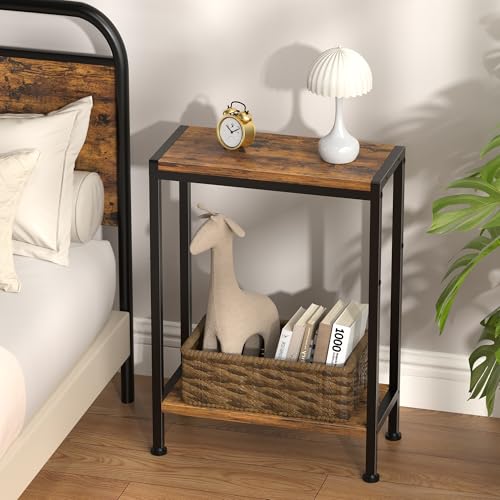 Narrow Side Table set of 2 for Small Space, 2-Tier Slim End Table, Thin Nightstand, Skinny Snack Couch Table, Sofa bedside Table in Living Room, Bedroom, Study, Kitchen and Balcony (Rustic Brown) - color: Rustic Brown, size: 2-Tier (7.9''D*17''W*22.8''H)