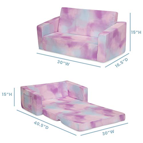 Delta Children Cozee 2-in-1 Sofa, 2-Seater Convertible Toddler Couch Sleeper, Wide 2-in-1 Flip Open Foam Chair for Playroom, Pet-Friendly, Bed Lounger, Comfy Play Sleeping Lounge Chair, Pink Tie Dye - color: Pink Tie Dye