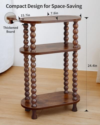 3-Tier Narrow Side Table, Slim End Table for Small Spaces | Skinny wooden side table with shelf storage. Ideal as living room accent or bedroom nightstand.Easy assembly, space-saving - color: Walnut