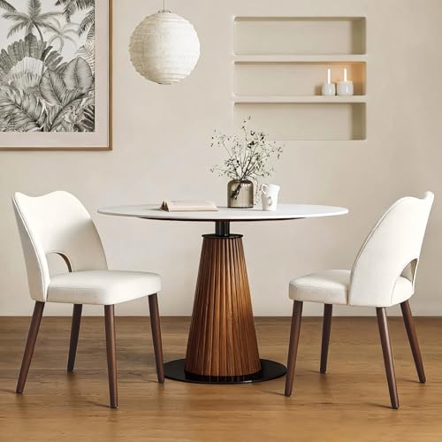GarveeHome Dining Chairs Set of 4, Modern Hollow Back Dining Room Chair | Upholstered Kitchen Chairs with Adjustable Foot Pads, Wooden Dinner Chair for Kitchen Dining Room, White - color: Hollow White-brown Legs