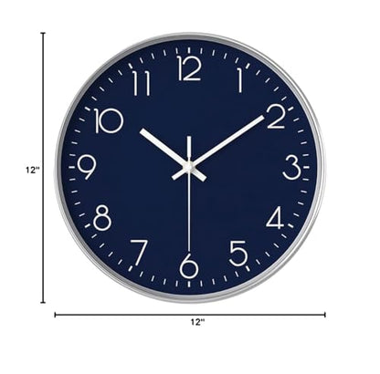 12 in Wall Clock Non-Ticking Quartz Silent Battery Operated Round Clocks Home Kitchen Office School Living Room Decor Clocks (Navy Blue) - color: Navy Blue