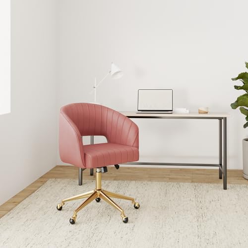 Velvet Home Office & Living Room Desk Chairs with Adjustable Swivel Wheels, Ergonomic Upholstered Office Chair for Bedroom, Vanity Study (Rose) - color: Rose