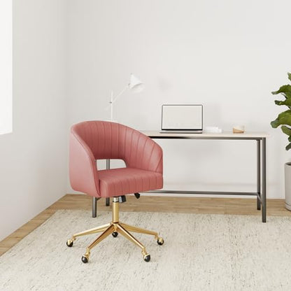Velvet Home Office & Living Room Desk Chairs with Adjustable Swivel Wheels, Ergonomic Upholstered Office Chair for Bedroom, Vanity Study (Rose) - color: Rose