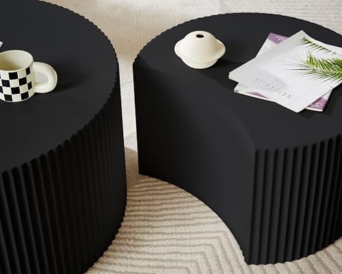 JUSTONE Set of 2 Nesting Coffee Table,Modern Round Wood Accent Side End Table for Living Room Bedroom and Entryway, Apartment,Round Coffee Tables for Small Spaces No Assembling (Black) - color: Round-black