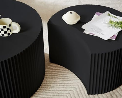 JUSTONE Set of 2 Nesting Coffee Table,Modern Round Wood Accent Side End Table for Living Room Bedroom and Entryway, Apartment,Round Coffee Tables for Small Spaces No Assembling (Black) - color: Round-black