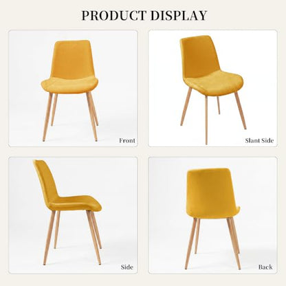 HIPIHOM Dining Chairs Set of 2, Mid-Century Modern Fabric Kitchen Chairs | Curved Backrest for Comfort, High-Density Sponge Padded Seat, Heat and Stain Resistant Surface, Sturdy Wood-Grain Metal Legs - color: Yellow Chairs Set of 2