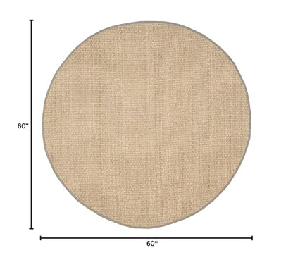 SAFAVIEH Area Rug 5' Round - Natural Fiber Collection - Natural & Grey, Seagrass, Basketweave Pattern with Border (NF114P) - color: Natural/Grey, size: 5' (Round)