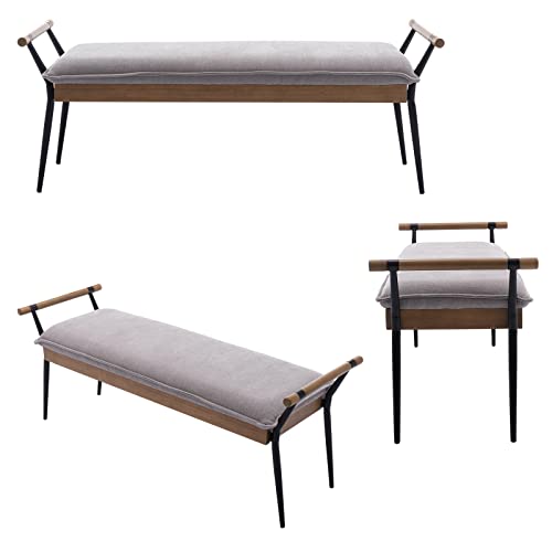 DUOMAY Modern Chenille Ottoman Bench with Arms & Metal Legs, Grey | Mid Century Rectangle Bench Footstool Dining Bench Entryway Shoe Bench For Bedroom Living Room - color: Grey