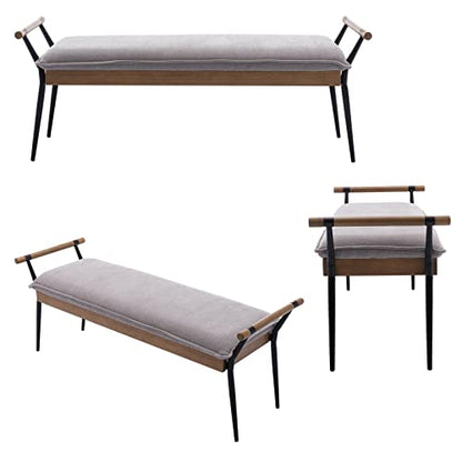 DUOMAY Modern Chenille Ottoman Bench with Arms & Metal Legs, Grey | Mid Century Rectangle Bench Footstool Dining Bench Entryway Shoe Bench For Bedroom Living Room - color: Grey
