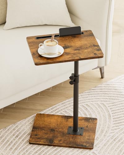 Masupu Sofa Arm Tray Table - 360° Swivel Height Adjustable End Table, Small Snack Side Table for Couch, C Shaped Table for Bed, Chair or TV Tray Table(Rustic Brown) - color: Rustic Brown