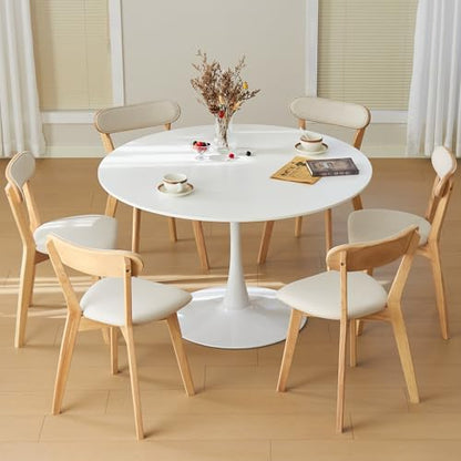 43.5" Tulip Table, Round Dining Table with Thickened Tabletop & Metal Pedestal, Mid Century Modern Bistro Circle Table for Kitchen, Small Places, Living Room, Cafe (White)