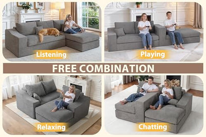101'' Modular Sectional Sofa, Cloud Sectional Couches for Living Room, Comfy Boneless Couch with Deep Seat, Modern L-Shape Sofa with Chaise, No Assembly Required (Grey, Right Facing Chaise) - color: Velvet Grey, size: 101''Right Facing
