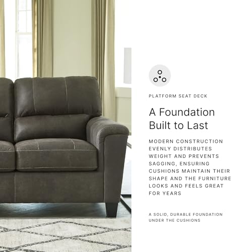 Signature Design by Ashley Modern Faux Leather Loveseat, Small Sofa, Gray | Sag-resistant proprietary platform foundation, Compact 61-inch profile for tight spaces, Navi Series - color: Grey, style: Loveseat