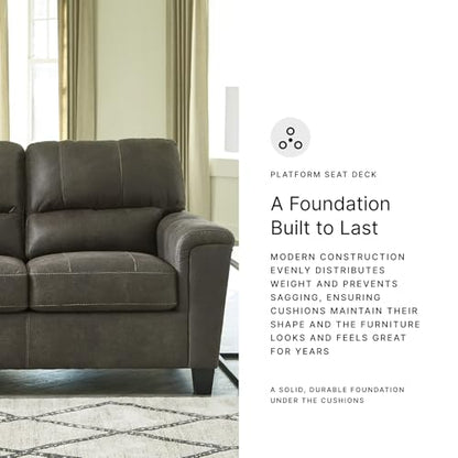 Signature Design by Ashley Modern Faux Leather Loveseat, Small Sofa, Gray | Sag-resistant proprietary platform foundation, Compact 61-inch profile for tight spaces, Navi Series - color: Grey, style: Loveseat