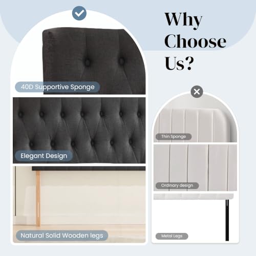 Tufted Upholstered Full Size Bed Headboard in Modern Button Design, Adjustable Solid Wood Head Board, Premium Linen Fabric Padded Headboards in Bedroom (Dark Grey) - color: Dark Grey, size: Full