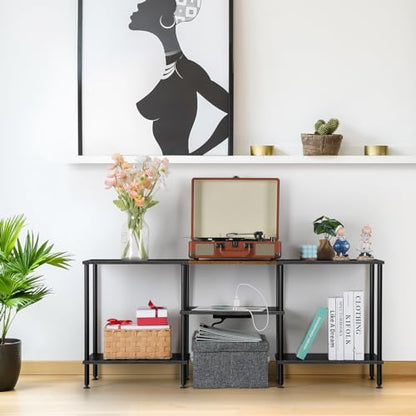 OYEAL Black Bedroom TV Stand with Power Outlets up to 50 inch TV, Small Entertainment Center Stand with Storage Modern Media TV Console Table for Living Room Bedroom - color: Black