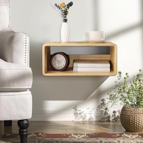 Floating Nightstand, Wall Mounted Bedside Table Wood Bedside Shelf Floating Shelves for Bedroom Bathroom Kitchen Office 18”x 10”x 7.5” Natural - color: Crude Wood