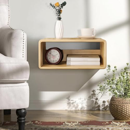 Floating Nightstand, Wall Mounted Bedside Table Wood Bedside Shelf Floating Shelves for Bedroom Bathroom Kitchen Office 18”x 10”x 7.5” Natural - color: Crude Wood