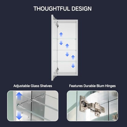 Medicine Cabinet Mirror 12"W x 30"H, Bathroom Beveled Edge Mirror Cabinet | Medicine Cabinets with Adjustable Glass Shelves, Soft-Closed Hinge, Chrome Aluminum Frame, Reverse Installation - size: 12" x 30"(Beveled)