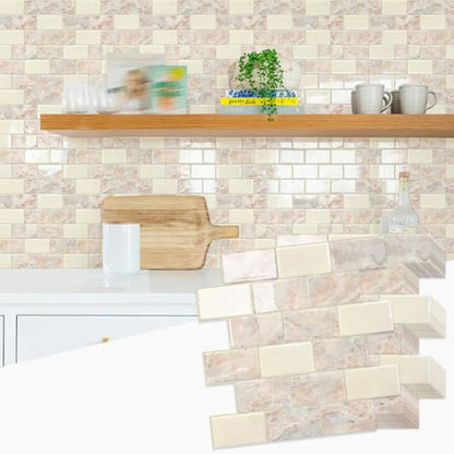 STICKGOO Subway Tile Peel and Stick Backsplash, Thicker Design 12" x 12" Stick on Backsplash Tiles for Kitchen, Bathroom, Wall Tile (10 Sheets, Brown Marble Look) - color: Brown