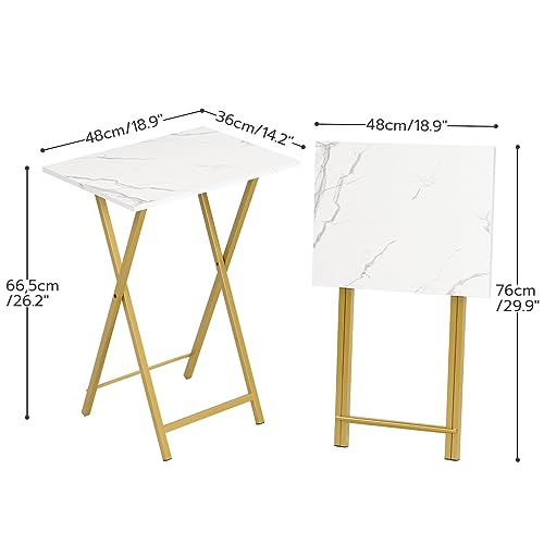 HOOBRO Folding TV Tray Tables, Set of 2 Side Table for Small Space, Industrial Snack Tables for Eating at Couch, Stable Metal Frame, Easy Assembly, Space Saving, Marble and Gold DM25BZ01 - color: Marble + Gold