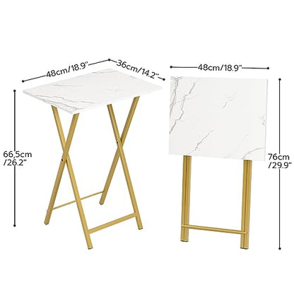 HOOBRO Folding TV Tray Tables, Set of 2 Side Table for Small Space, Industrial Snack Tables for Eating at Couch, Stable Metal Frame, Easy Assembly, Space Saving, Marble and Gold DM25BZ01 - color: Marble + Gold