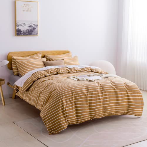 JELLYMONI 100% Cotton Wide Striped Full Duvet Cover Set, Rust | Classic Stripes, 8 Corner Ties & Double-Head Hidden Zipper, Breathable and Soft, For Guest Room - color: 1606, size: Full(80"×90")