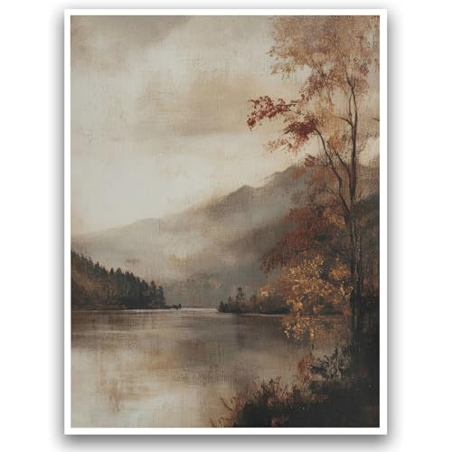 ZKFANKE Fall Scenery Poster Vintage Landscape Wall Art Prints 16x12 Inch UnFramed Antique Oil Artwork Nature Artwork Prints Autumn Lake Poster for Bedroom Living Room Home Office Decoration - color: ViewArt-1 UnFramed, size: 16"L x 12"W