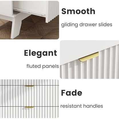 Night Stand Set 2, Bedside Table & End Table, Mid Century Modern Fluted Wood Nightstand with 3 Drawers & Metal Handles, Farmhouse Nightstand for Bedroom, White - color: White, style: 3 Drawers-2 PCS