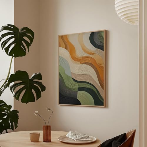 Mid Century Modern Print Modern Boho Wabi Sabi Poster 16x24 Inch Unframed | Abstract Wavy Wall Art Prints Geometric Textured Poster for Bedroom Living Room Dorm Apartment Office Bathroom Kitchen Decor - color: Flowing Gradient Waves - UnFramed
