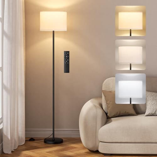 Dimmable Floor Lamp with Remote, 9W 900LM LED Bulb Included | White Shade Black Pole, Lamps for Living Room Bedroom - color: black & white
