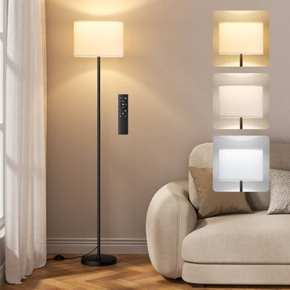 Dimmable Floor Lamp with Remote, 9W 900LM LED Bulb Included | White Shade Black Pole, Lamps for Living Room Bedroom - color: black & white