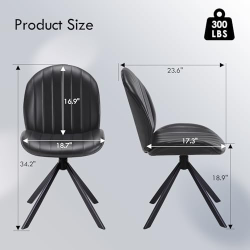 PU Leather Swivel Office Chair No Wheels, Small Comfy Mid Century Armless Desk Chair, Cute Swivel Vanity Chairs No Wheels for Small Spaces, Bedroom,Living Room,Home Office, Black - color: Black-pu