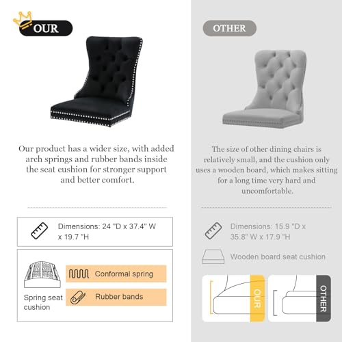 Virabit Velvet Dining Chairs, Tufted Upholstered Dining Chairs with Nailhead Back and Ring Pull Trim, Solid Wood Dining Chairs for Kitchen/Bedroom/Dining Room (Black, Set of 2) - color: Black, size: set of 2