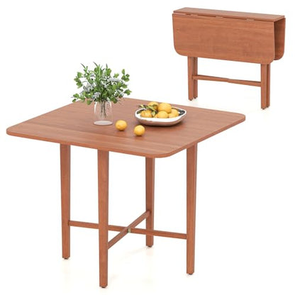 Giantex 36" Folding Dining Table for 2-4, Extendable Drop Leaf Kitchen Table with Solid Rubber Wood Frame, Space-Saving Dinner Table for Small Space, Living Dining Room, Dinette, Walnut - color: Walnut