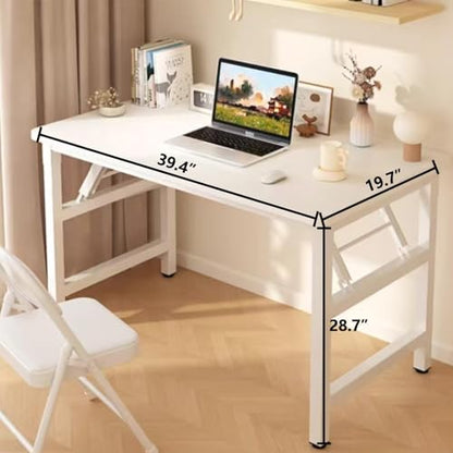 39.4 Inch Folding Table，Square Folding Desks for Small Space,Small Foldable Desk No Assembly,Rustic Brown. - color: Frame：black/Board：rustic Brown, size: 39.4" x 19.7"