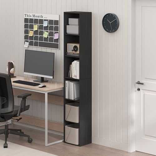 Furinno PASIR Book Shelf, 6-Tier Bookcase, Tall Standing Bookshelf, Open Storage Shelf, 9.4 x 12 x 71 Inches, for Home Office, Living Room, Darkwood - color: Darkwood, size: 6-Tier, 9.4 x 12 x 71