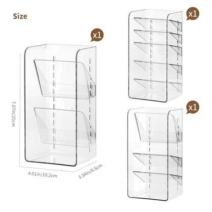 PAVSTINE 3-Pack Medicine Cabinet Organizer, Clear Open Storage Compartment with Adjustable Dividers, for Lip Oil/Lip Pencil/Eye Shadow Palette/Foundation Storage - size: 2-Tier & 3-Tier & 5-Tier Slant Set