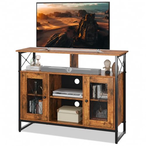 WLIVE TV Stand for 43 Inch TV, Small Entertainment Center with Storage Cabinet & Adjustable Shelves, Farmhouse Industrial TV Stands for Living Room and Bedroom, 32" TV Console, Rustic Brown - color: Rustic Brown, size: 39 Inch