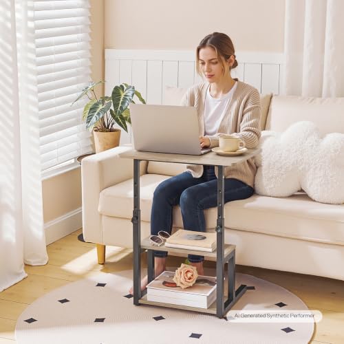 HOOBRO C Shaped End Table, 3-Tier Adjustable Height End Table | Couch Sofa Table, 20.5" Large Surface Side Table with Storage Shelves, Laptop Desk, Small Spaces, Living Room, Home Office