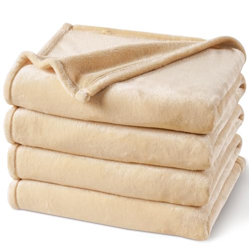 PHF Fleece Blanket Twin Size 66"x90" - 300GSM Lightweight Airy Warmth, Beige - color: Beige, size: Twin(66" X 90")