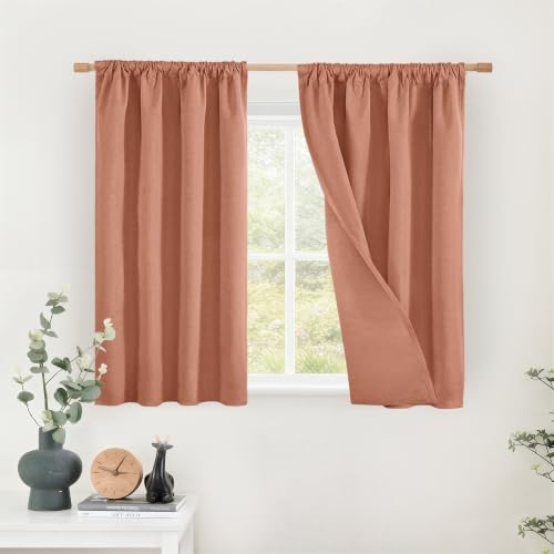 BGment Terracotta Short Linen Blackout Curtains 30X40 Inch Length | Burnt Orange Window Drapes Insulated Room Darkening with Rod Pocket for Small Kitchen Privacy, 2 Panels Set - color: Terracotta, size: 30"W x 40"L (Pack of 2)