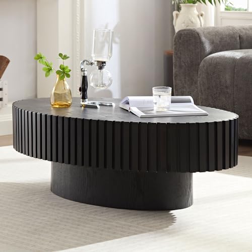 43.31'' Round Coffee Table for Living Room,Modern Handcraft Drum Coffee Table Wood Small Coffee Table with Sturdy Pedestal,Black - color: Black, size: 43.7"x24.8"x13.38"