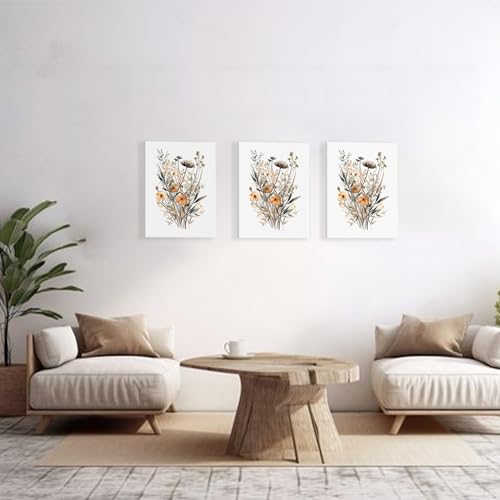 Colorful Wildflower Canvas Wall Art,Floral Wall Art Framed Set of 3 Flowers Art Prints,Watercolors Flower Wall Decor Living Room,Minimalist Botanical Wall Art Modern Wall Decor for Bathroom Bedroom Office,12"x16 - color: Wildflower, size: 12x16inchx3pcs
