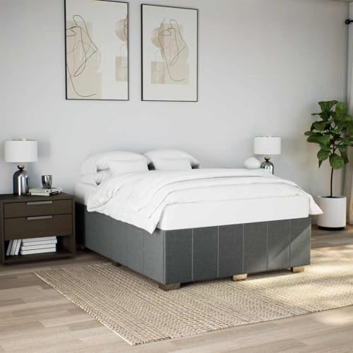 Queen Size Upholstered Bed Frame, Modern Fabric Platform Mattress Foundation with Solid Wood Slats, Dark Grey Low Profile Bedroom Furniture - color: Dark Gray, size: Queen & Dark gray