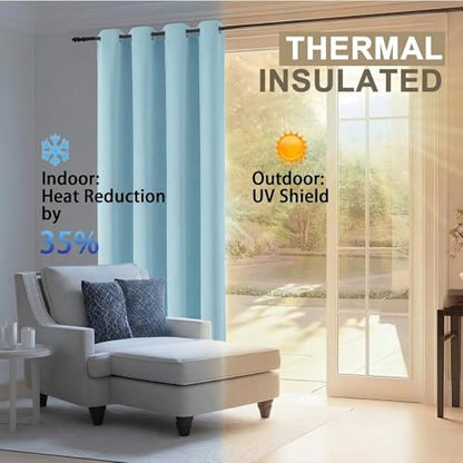 Blackout Curtains 63 Inch Length - Solid Thick Soft Fabric Thermal Insulated Grommet Blackout Curtains for Bedroom Dining Room, 2 Panels, Aqua, 2x40Wx63L Inches - color: Aqua, size: 40"W x 63"L (Pack of 2)