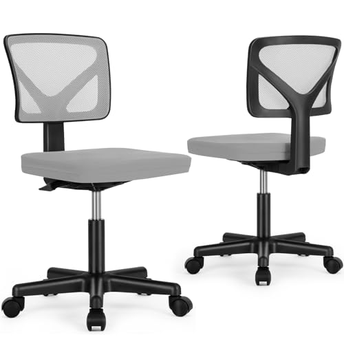 Sweetcrispy Small Armless Desk Chair, Mesh Rolling Office Chairs | Adjustable Ergonomic Lumbar Support, Low-Back, Swivel Wheels, Home Work, Bedroom, Study, Student, Adults, Grey - color: Grey