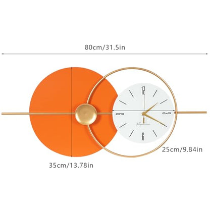 31.5'' Large Wall Clocks for Living Room Decor Modern Decorative Art Clock Silent Non Ticking Battery Powered Metal Wall Decor Clock Orange Gold Metal Unique Wall Clock