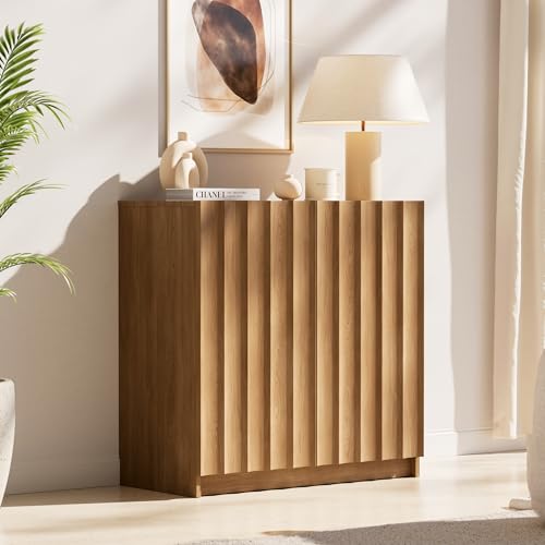 Modern Buffet Cabinet with Storage, 31.5" Wide Fluted Arched Sideboard Cabinet with Adjustable Shelves, Wooden Modular Coffee Bar for Dining Room, Kitchen, Living Room, Entryway, Natural - color: Oak, size: 31.5"-1 Piece